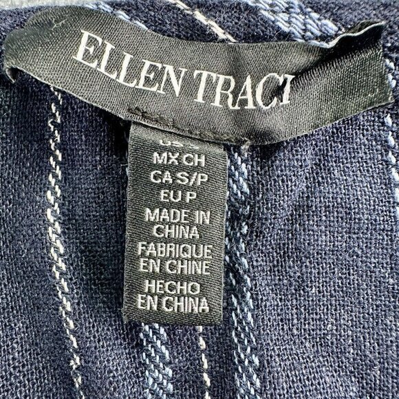 Ellen Tracy Tie Front Linen Blend Dress Size Small Navy White Stripe $129 NWT - Picture 3 of 16